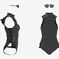 Stylish Black One Piece Swimsuit With High Neck Design And Round Sunglasses