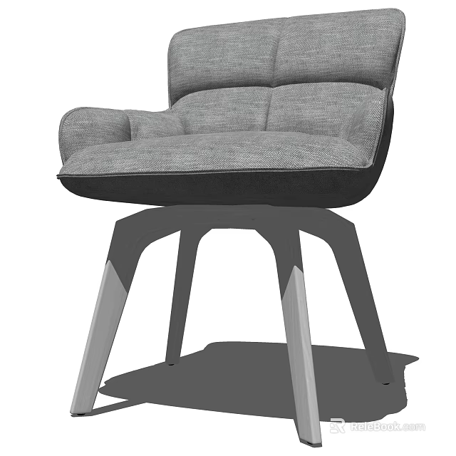 Modern Leisure Chair With Gray Fabric Padded Backrest And Metal Three Legged Base 3d model 