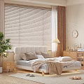 Soft Padded Double Bed With Natural Solid Wood Frame For Bright Warm Cozy Bedroom Interior