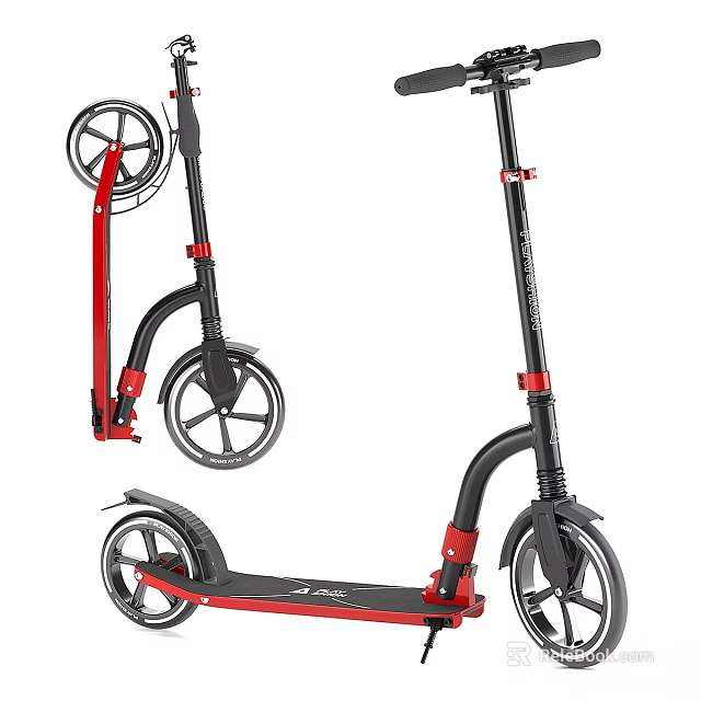 Black And Red Electric Scooter With Sturdy Frame And Wheels Design 3d model 