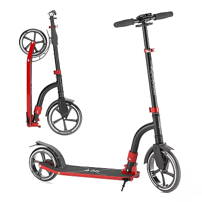 Black And Red Electric Scooter With Sturdy Frame And Wheels Design 3d model