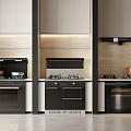 Elegant Modern Kitchen Interior With Cabinets Stovetops Ovens And Range Hoods