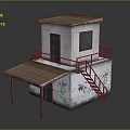 Old Stone Guardhouse With Red Roof Railed Platform And Metal Staircase