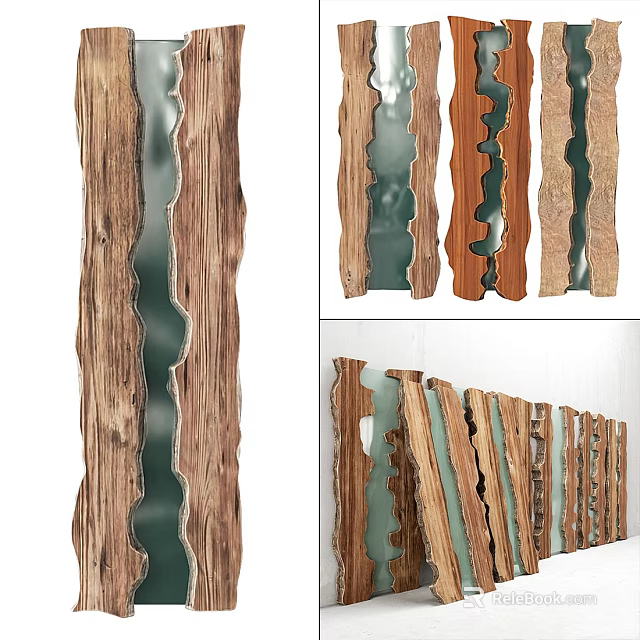 Stone Wood Combination Decorative Wall Panels With Wavy Edges And Textured Surface 3d model 