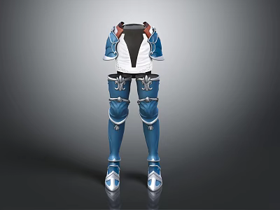 Blue And White Armor Set With Chest Plate Leg Guards Boots And Silver Accents 3d model
