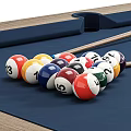 Billiard Room Interior With Wooden Table Colorful Balls And Cues Setup