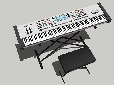 Professional Music Instrument Synthesizer Keyboard With Stand Stool Digital Screen And Control Buttons 3d model