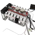 Black And White Industrial Mechanical Device With Red Metal Bars Circular Components And Wires