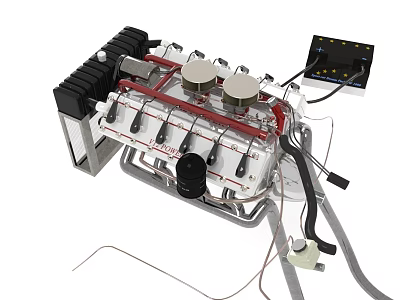 Black And White Industrial Mechanical Device With Red Metal Bars Circular Components And Wires 3d model