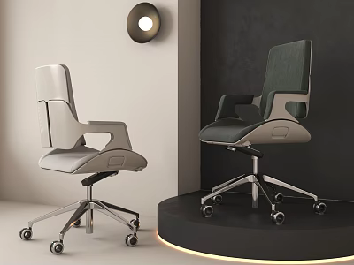 Minimalist Modern Chair With Ergonomic Backrest Swivel Wheels And Gray Fabric Upholstery 3d model