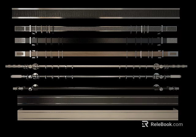 Premium Curtain Accessories Collection Featuring Metal Rods Brackets Hooks And Tracks 3d model 