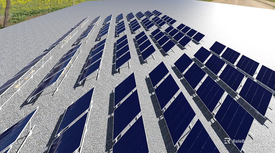 Expansive Solar Panel Array Generating Renewable Power For Household Appliances 3d model 
