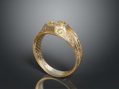 Gold Filigree Ring With Intricate Patterns For Daily Living Accessories 3d model