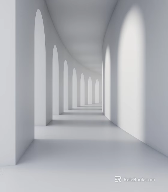 Modern Garden Landscape Featuring White Archway Corridor With Light Shadow Effects 3d model 