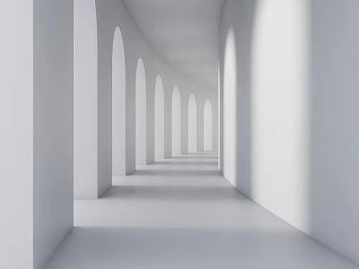 Modern Garden Landscape Featuring White Archway Corridor With Light Shadow Effects 3d model