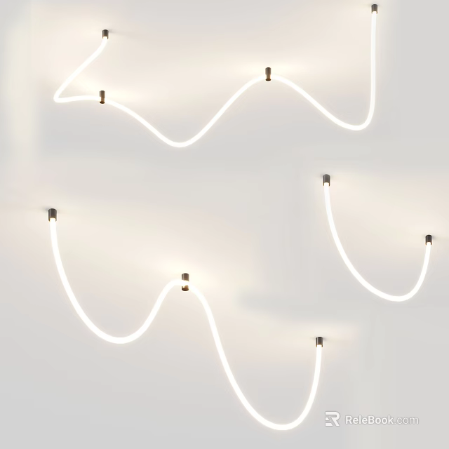 Modern Wavy Pendant Light With Curved White LED Strip And Metal Brackets 3d model 