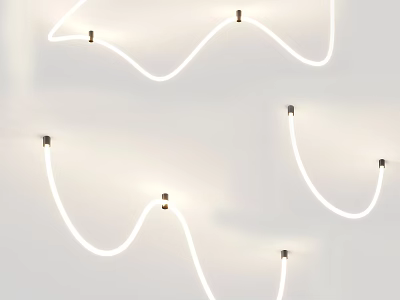 Modern Wavy Pendant Light With Curved White LED Strip And Metal Brackets 3d model