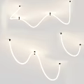 Modern Wavy Pendant Light With Curved White LED Strip And Metal Brackets