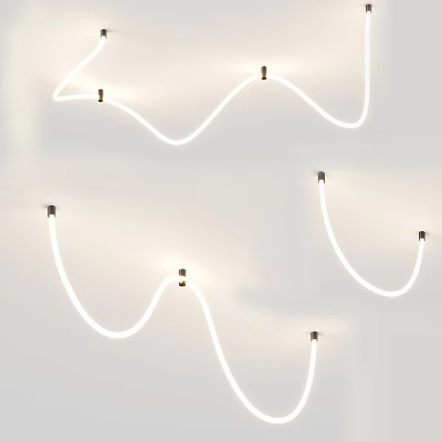 Modern Wavy Pendant Light With Curved White LED Strip And Metal Brackets 3d model