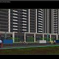 Bustling Modern Commercial Street With High Rise Buildings Shops Pedestrians And Trees