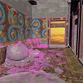 Ancient Egyptian Interior With Colorful Mural Walls Scattered Debris Clay Pots Baskets And Sunlight