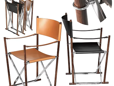 Modern Single Chair With Leather Seat Wooden Frame And Metal Cross Legs In Brown Black 3d model