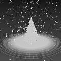 Snow Covered Pine Tree In Winter Scene With Falling Snowflakes And Deep Blue Sky