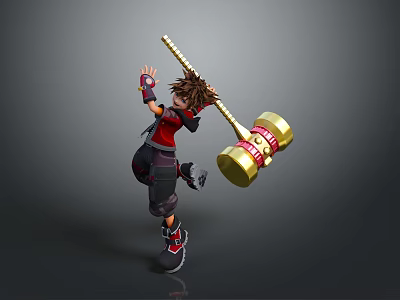 Golden Hammer Household Essential Tool With Red Black Design Ergonomic Handle For Daily Use 3d model