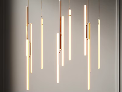 Modern Slim Elongated Pendant Lights With Metal Frame And Warm Glow 3d model