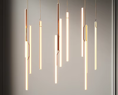 Modern Slim Elongated Pendant Lights With Metal Frame And Warm Glow 3d model