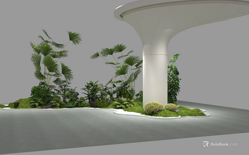 Modern Plant Combination With Tropical Greenery White Column And Gray Floor 3d model 