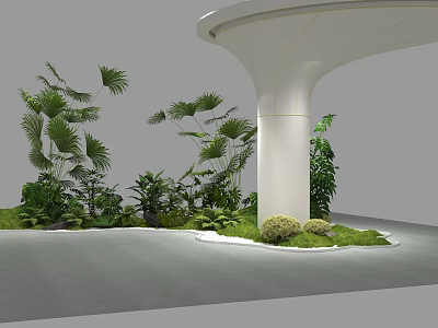 Modern Plant Combination With Tropical Greenery White Column And Gray Floor 3d model