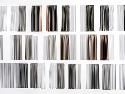 Various Curtain Designs With Striped And Solid Patterns In Neutral Tones 3d model