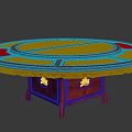 Round Red Solid Wood Carved Dining Table With Traditional Chinese Rotating Tray 3d model