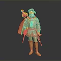 Golden Armored Man Statue With Sword Cloak And Medieval Knight Design