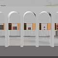 Stylish Photo Check-in Spot With Arched Doorways Yellow Framed Artwork Displays