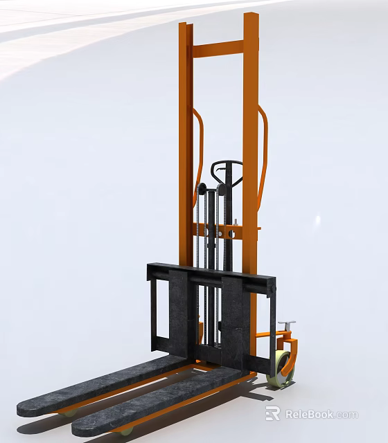 Orange Industrial Forklift With Black Forks And Lifting Mast For Cargo Handling 3d model 