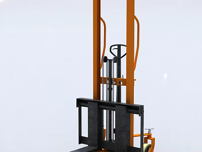 Orange Industrial Forklift With Black Forks And Lifting Mast For Cargo Handling 3d model