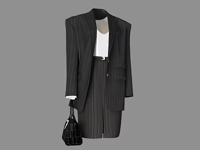 Elegant Black Striped Suit Set With White Top And Black Handbag 3d model