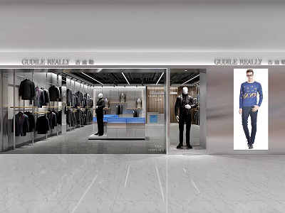 Modern Men's Clothing Store With Mannequins Suits Jackets And Display Racks 3d model