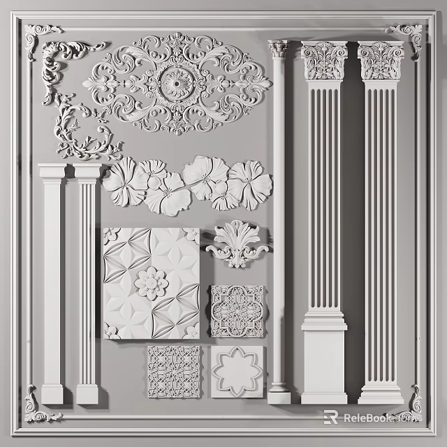 Elegant Carvings With Diverse Patterns And Columns 3d model 