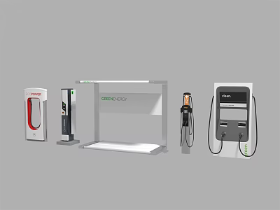 Different Electric Vehicle Charging Stations With GreenEV Vitol Logos And Charging Ports 3d model
