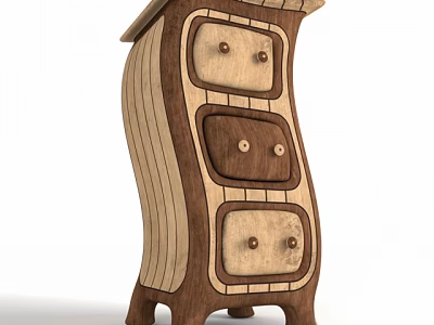 Wooden Chest Of Drawers With Three Drawers And Striped Design Round Knobs 3d model