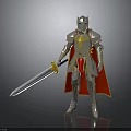 Silver Knight Armor With Golden Accents Red Cape And Longsword Design