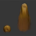 Brown Curled Hair Bun And Long Straight Hair Strand With Light Gradient On White Background