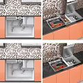Modern Kitchen Appliance With Sink Vegetable Fruit Washing Black Panel Gray Body 3d model
