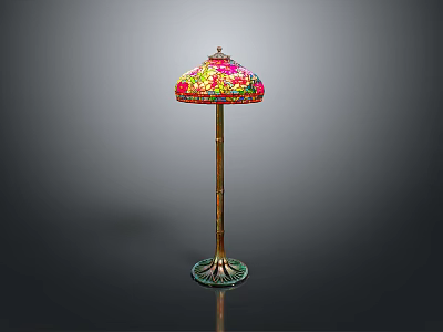 Elegant Vintage Lamp Set With Colorful Lampshade Golden Pole And Decorative Base 3d model