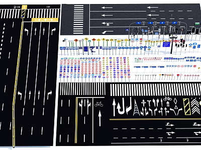 Essential Road Facilities Featuring Traffic Signs Lane Markings Directional Arrows And Zebra Crossings 3d model