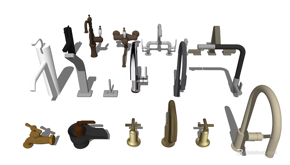 Different Modern And Classic Faucet Designs For Kitchen And Bathroom Use 3d model 
