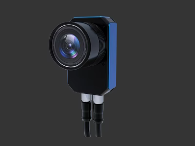 High Precision Industrial Camera Equipment With Blue Housing Lens And Connection Tubes 3d model